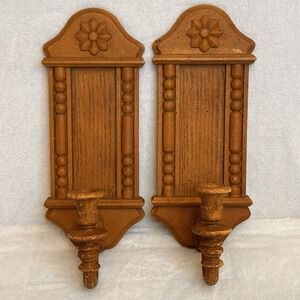 Vintage Brown Plastic Faux Wood MCM Farmhouse Country Wall Candle Holder 1 pair